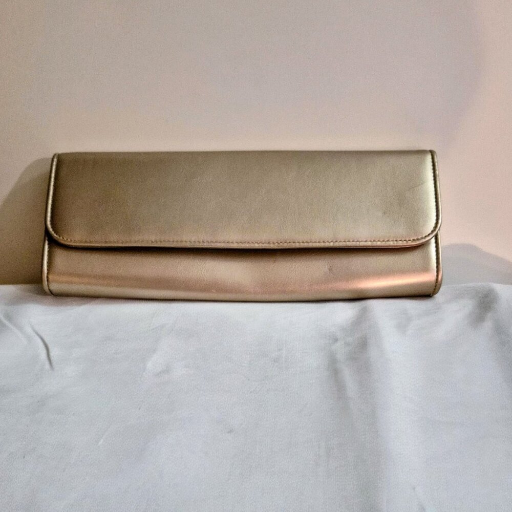 ALDO Blush Gold Clutch Purse with Pink Satin Lining and Magnetic Closure